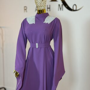 Light purple straight abaya with rhinestone shoulder detail view