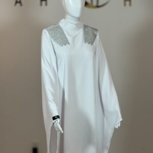 White two-piece abaya without belt view