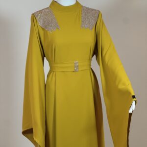 Mustard straight abaya with belt view