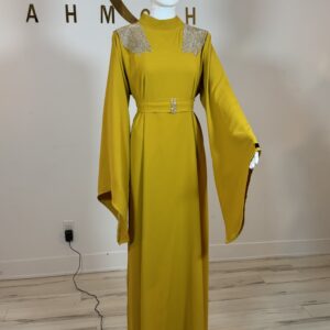 Mustard two-piece abaya with belt view