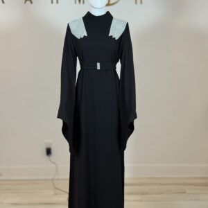 Black two-piece abaya with belt view