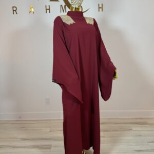 Maroon two-piece abaya full outfit view