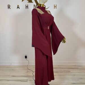 Maroon two-piece abaya full outfit view